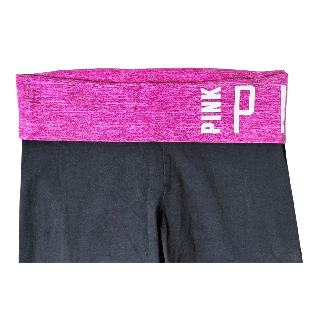 Y2K Vintage Victoria’s Secret PINK Black Fold Over Yoga Leggings Dog Logo Size L - Picture 4 of 8